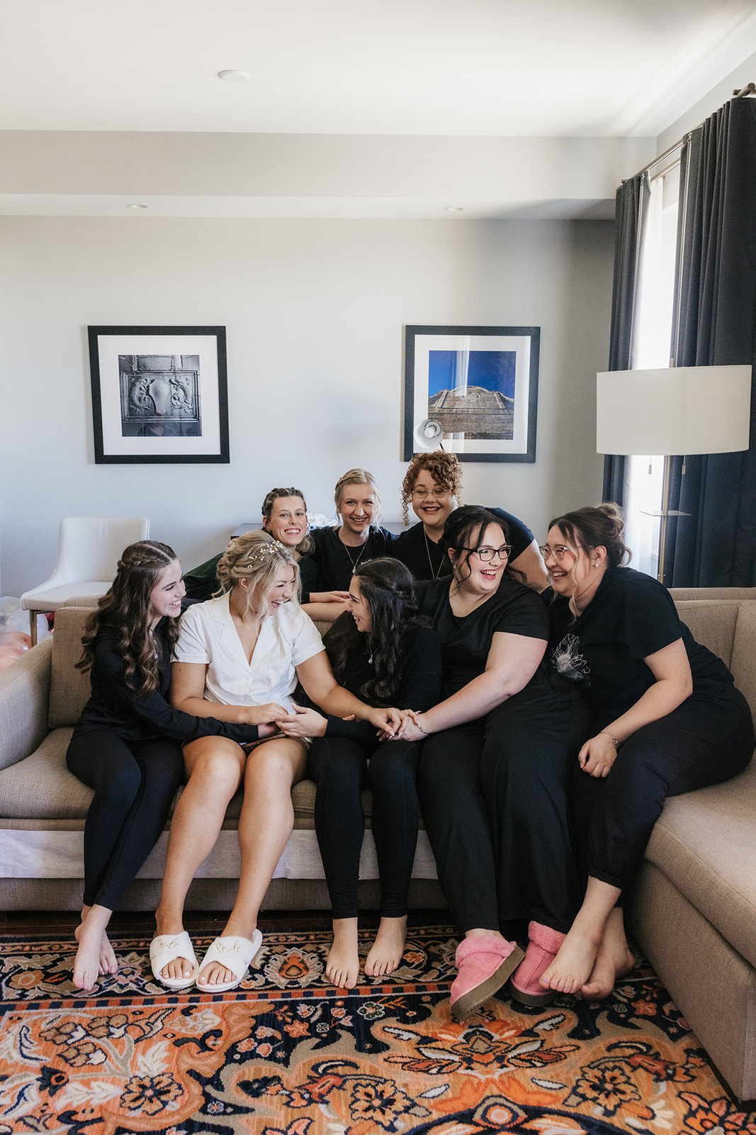 Bride getting ready with her bridesmaids for her wedding at the Mayo hotel