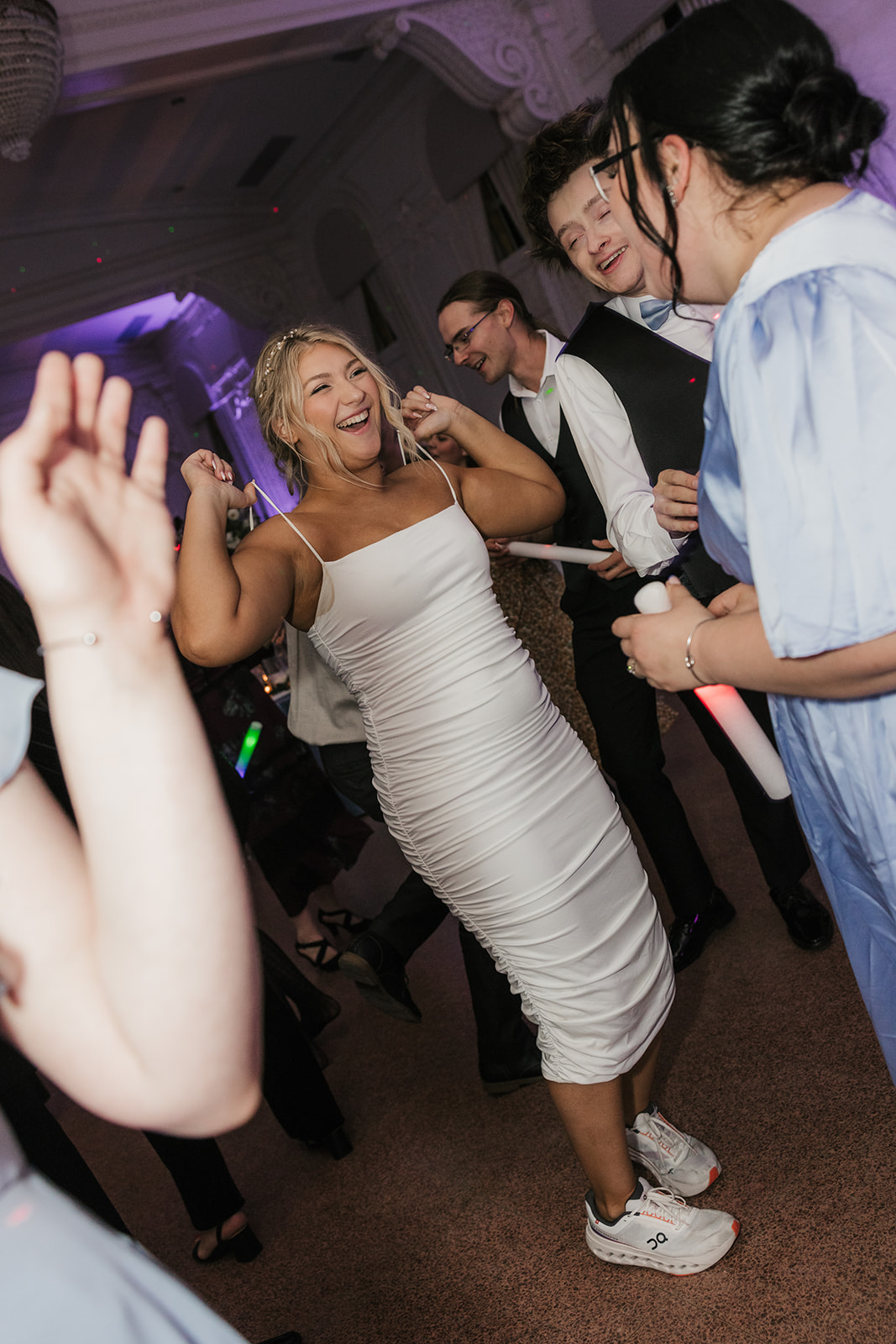 People dancing on the dance floor and having fun for a wedding reception at the mayo hotel 