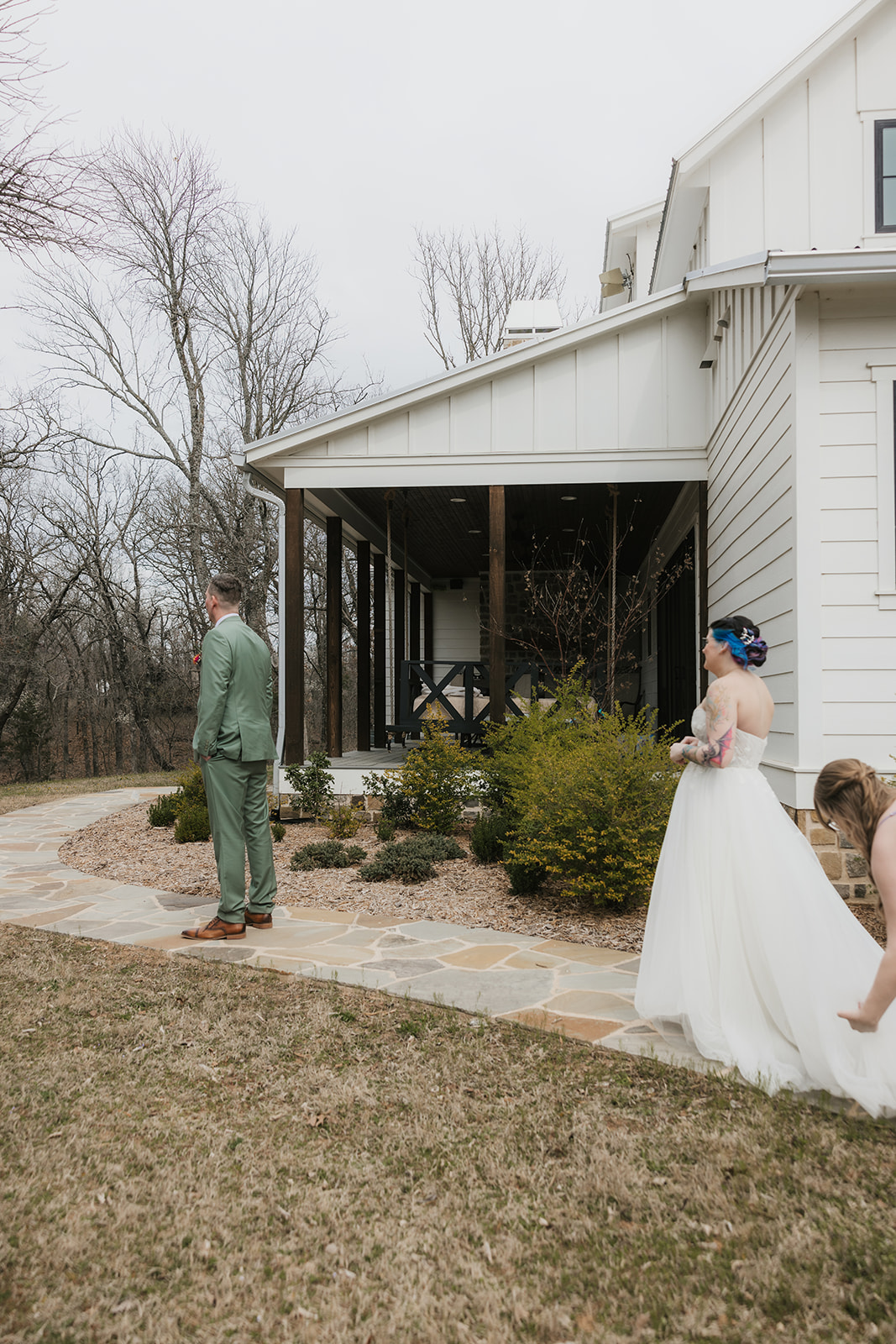 couple doing a first look before their wedding at the Discoveryland Ranch