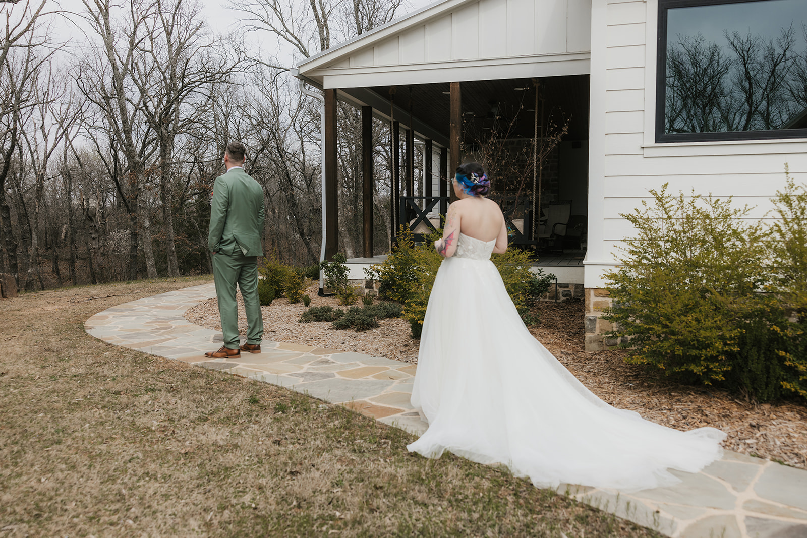 couple doing a first look before their wedding at the Discoveryland Ranch