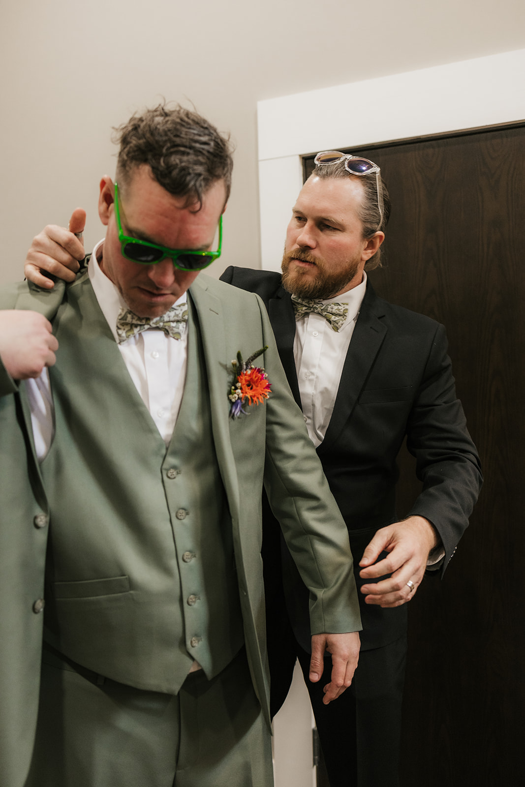 groom getting ready for his wedding at Discoveryland Ranch