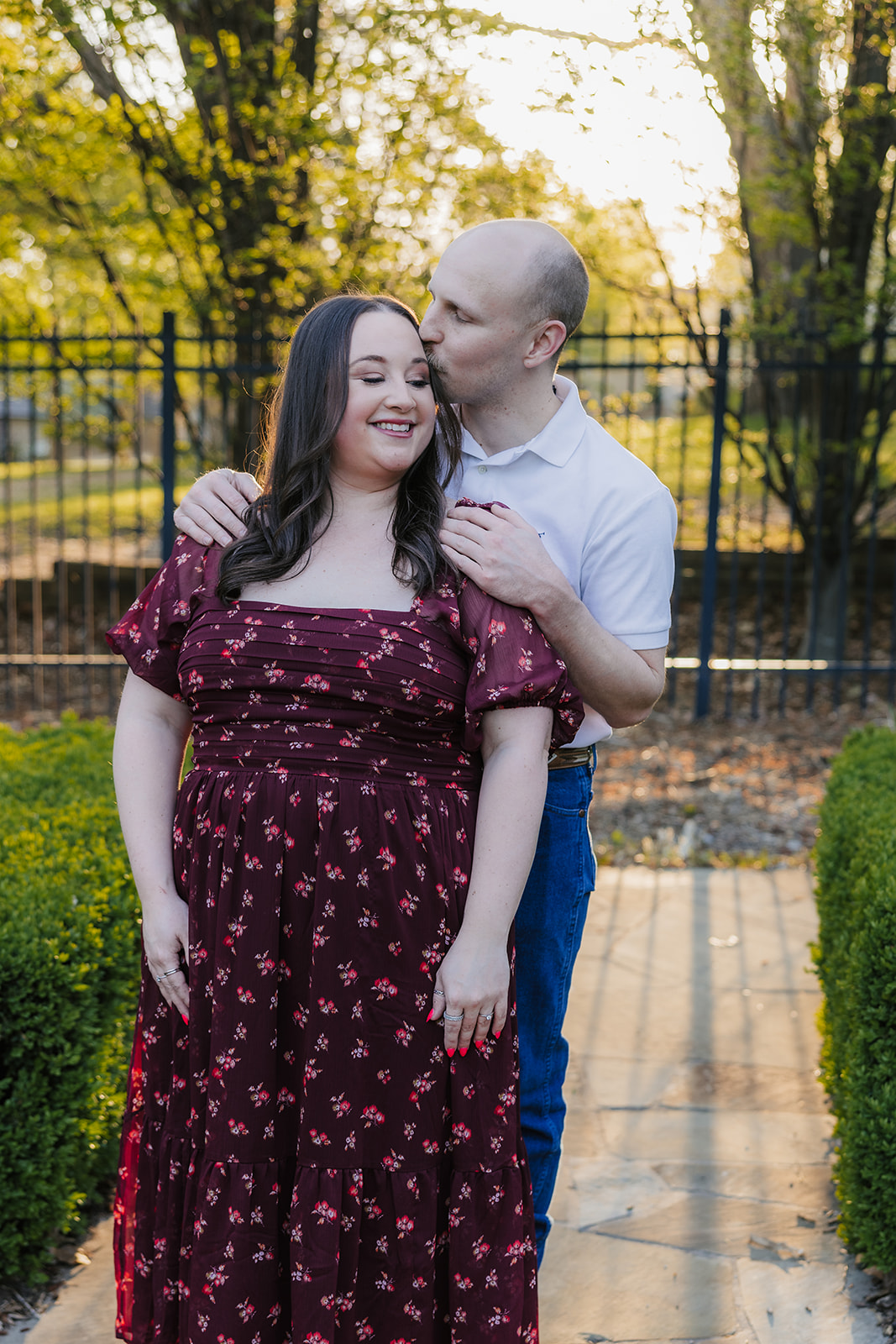 couple takes engagement photos at the Philbrook Museum of Art