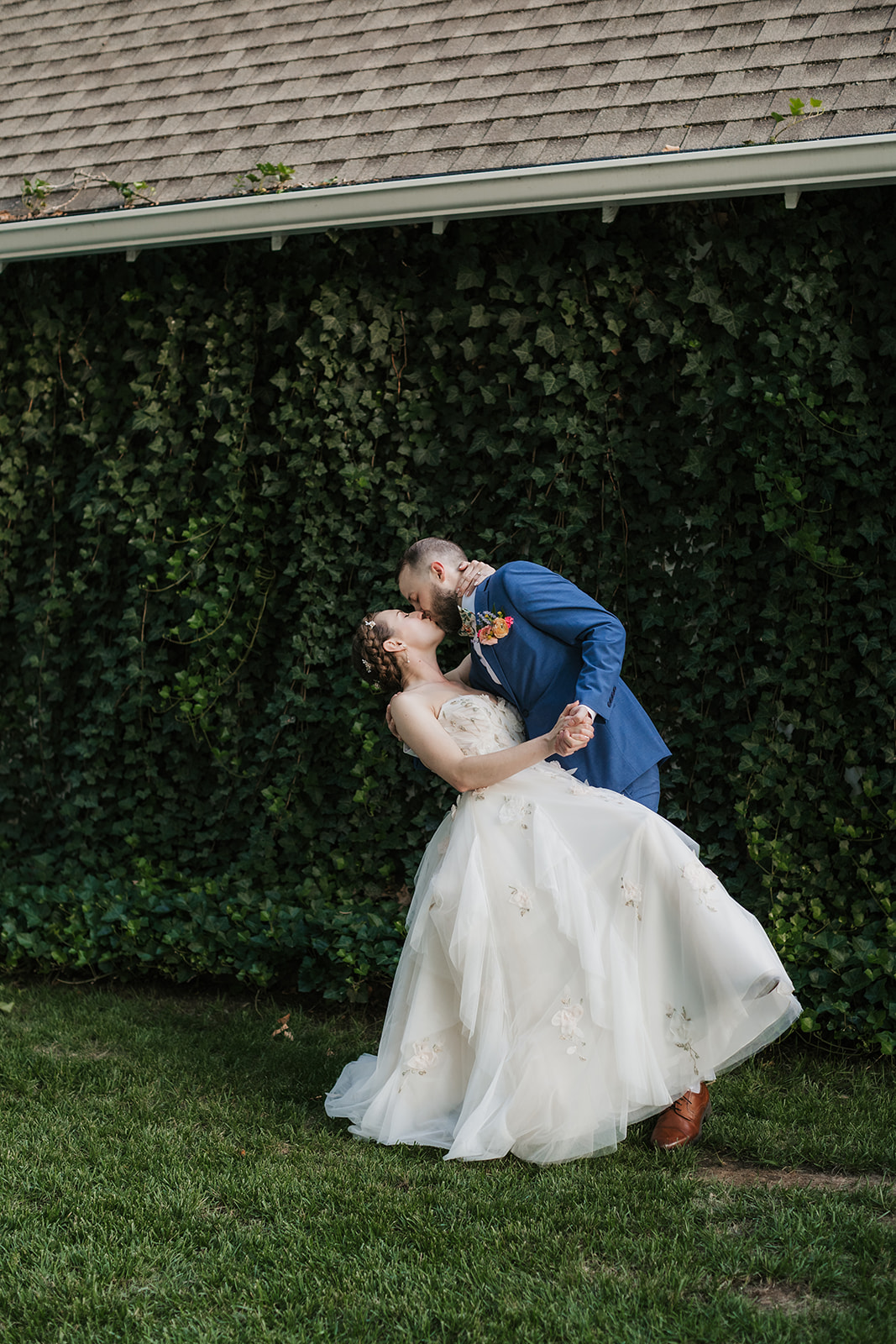 bride and groom take wedding portraits at Spain ranch