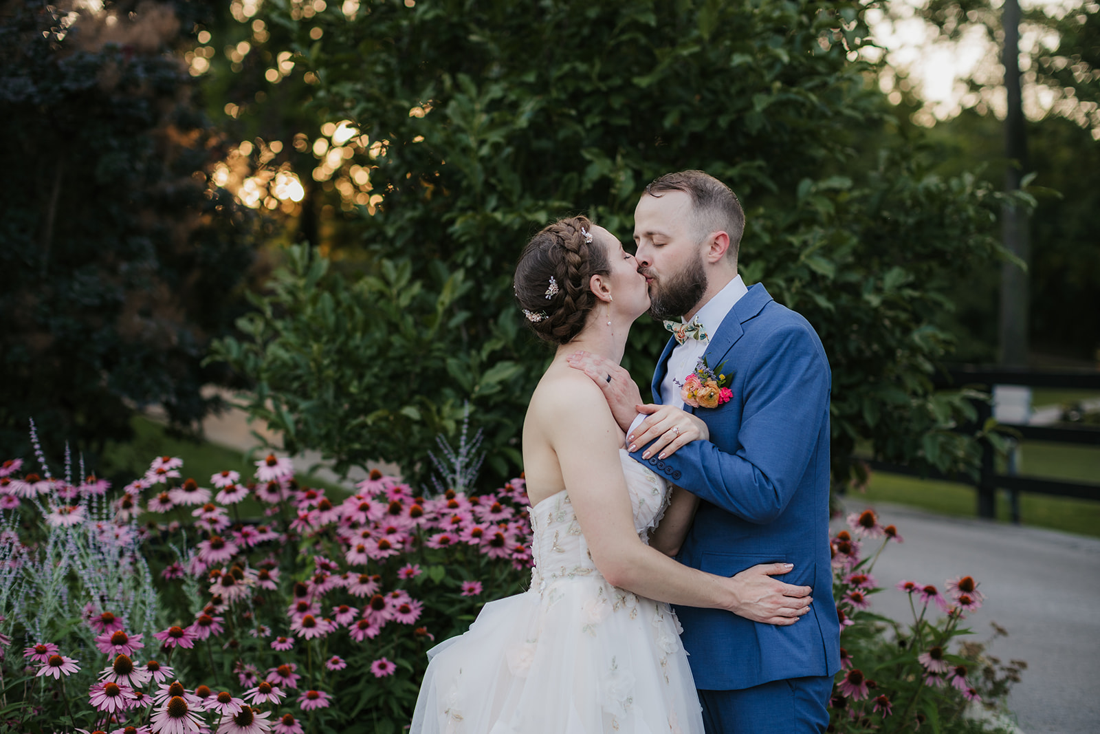 bride and groom take wedding portraits at Spain ranch