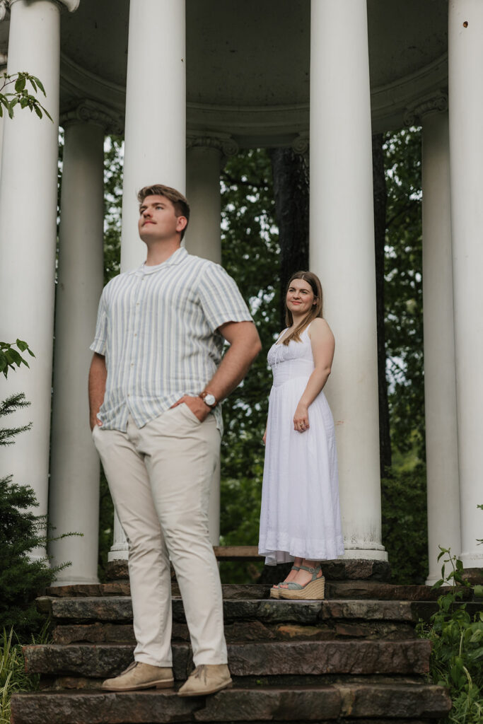 a couple has a romantic engagement session Philbrook Museum in Tulsa Oklahoma 