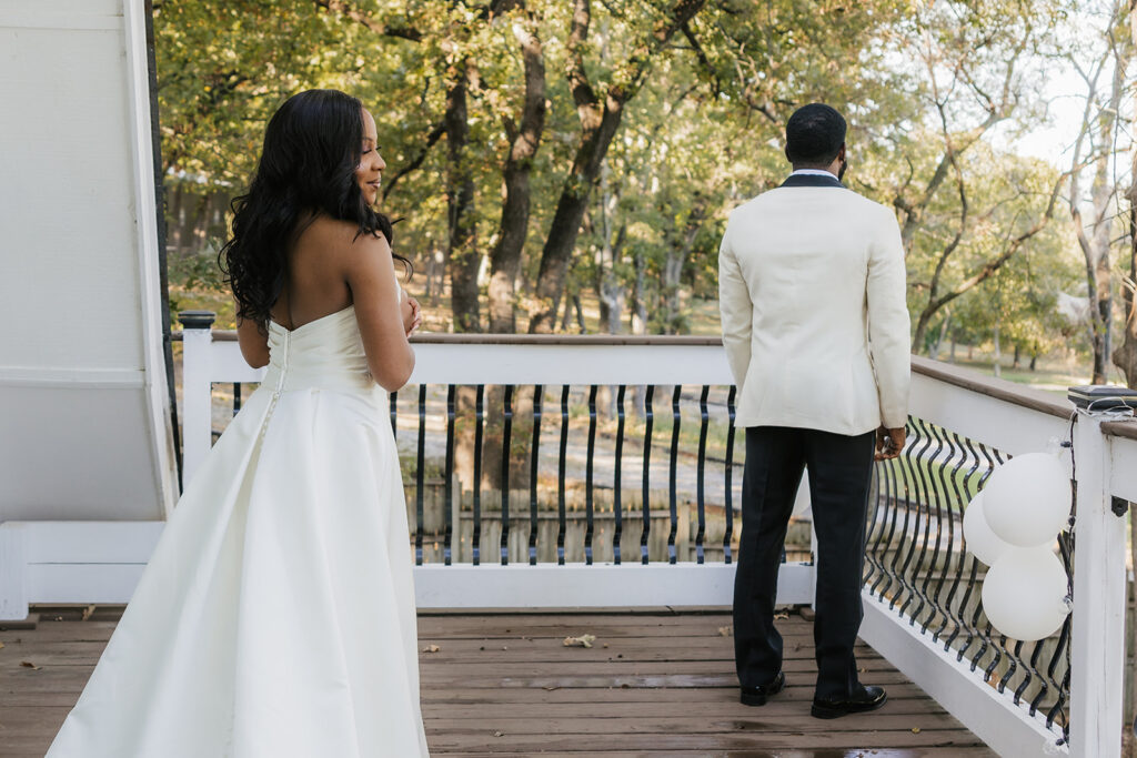 Bride and groom at their first look