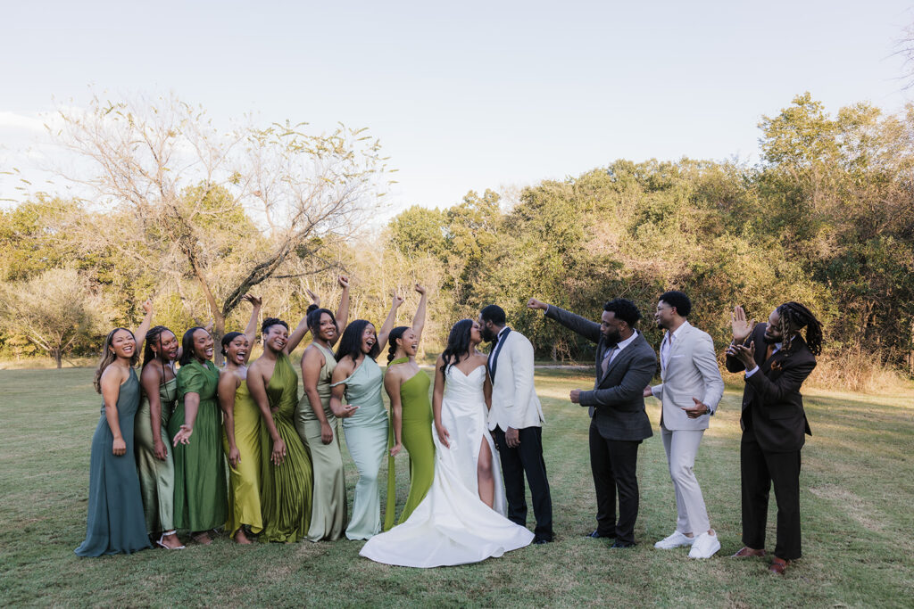 Cute portrait of the newly married couple and their friends