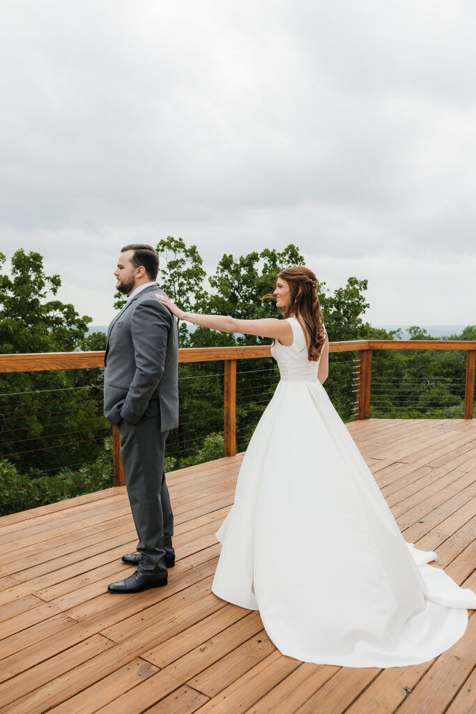 bride and groom at their first look