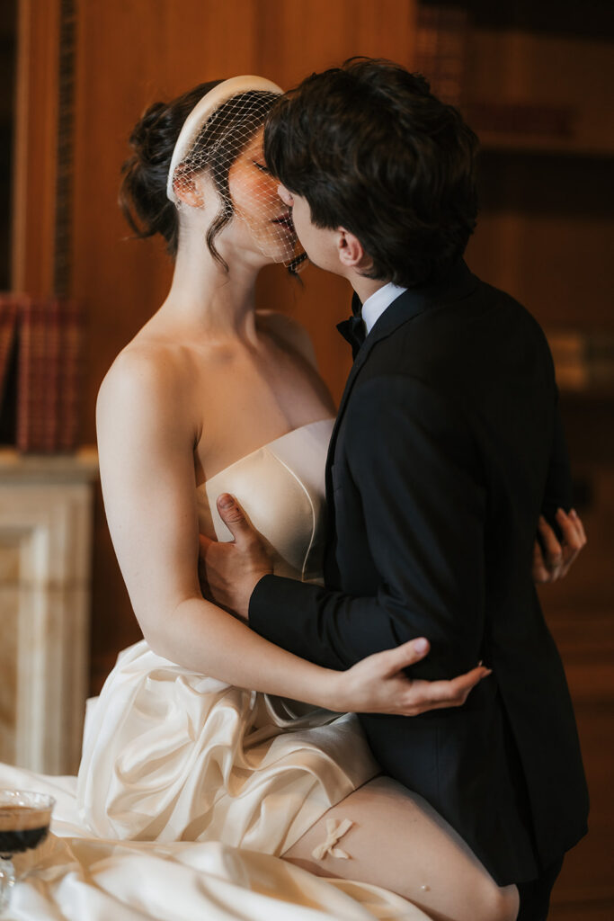 cute picture of the newlyweds kissing