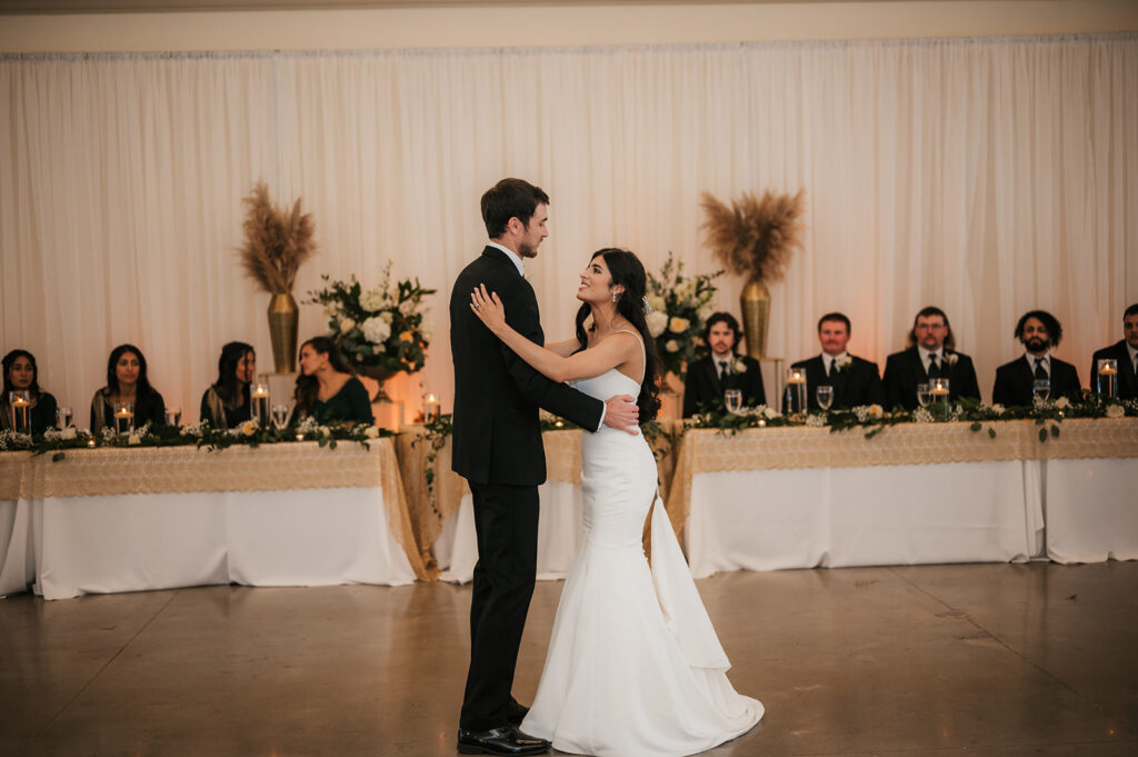 bride and groom at their first dance