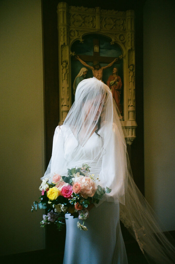 stunning picture of the bride on film