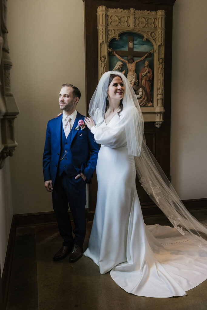 cute picture of the bride and groom holding hands