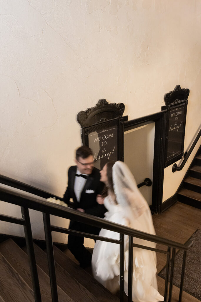 cute picture of the bride and groom smiling at each other