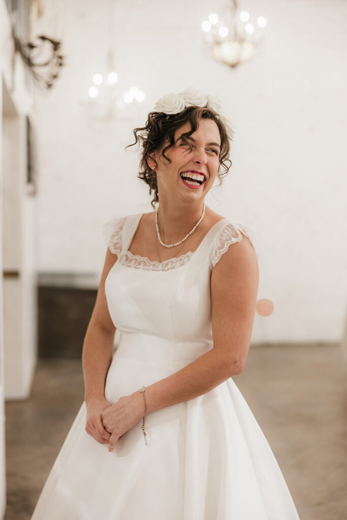 Cute picture of the bride before the ceremony