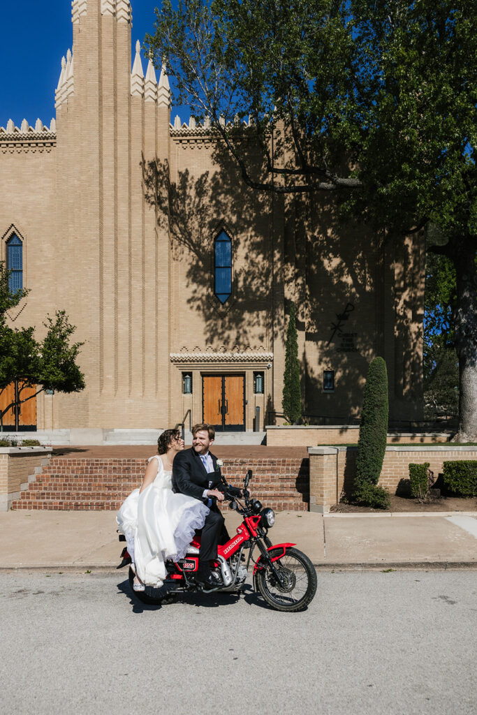 cute picture of the newlyweds heading to their reception