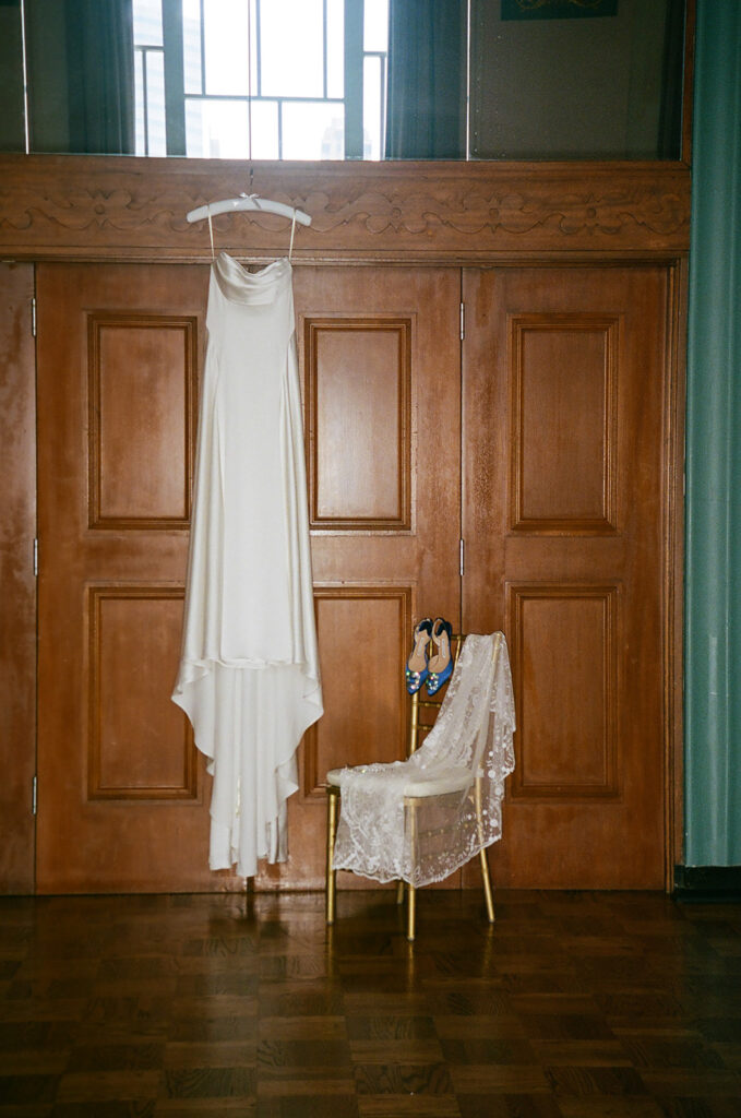 stunning picture of the wedding dress and wedding shoes