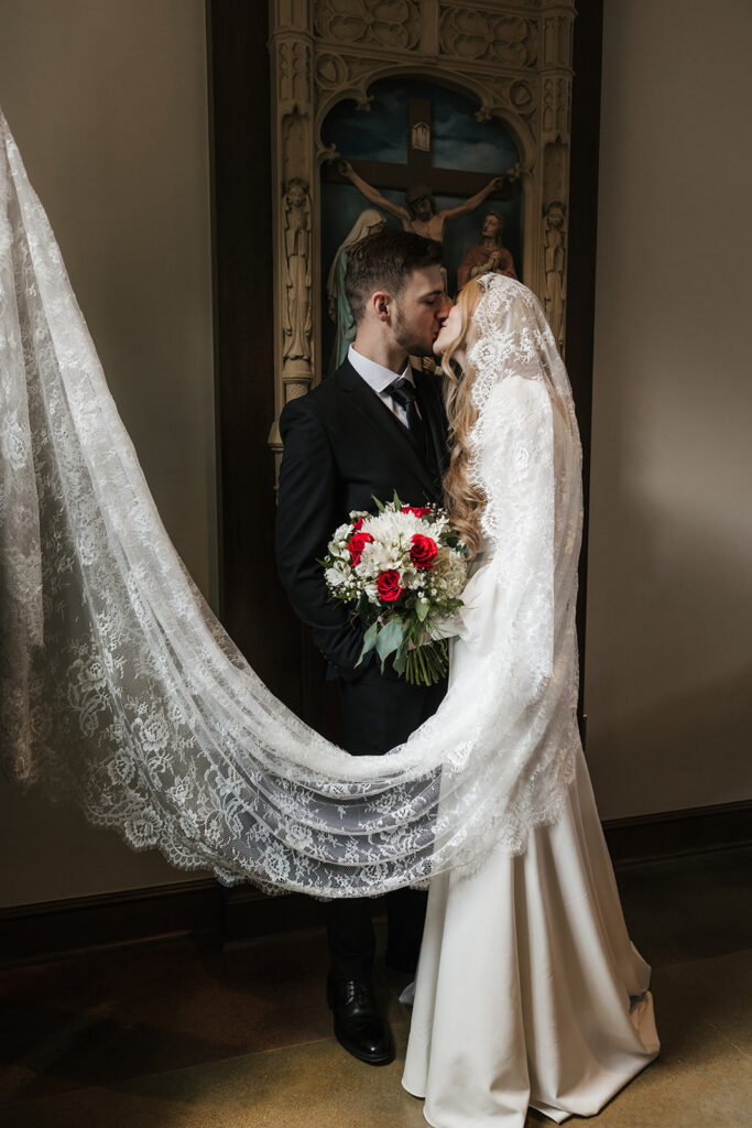 cute portrait of the newlyweds at their dream wedding day