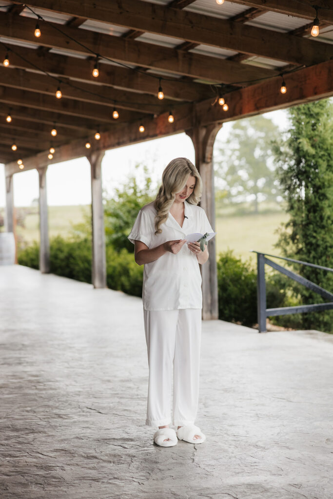 bride emotional reading her wedding vows