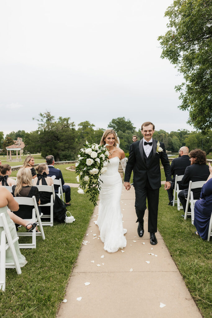 couple heading to their wedding reception