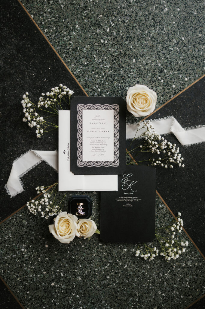 stunning closeup shot of the wedding details
