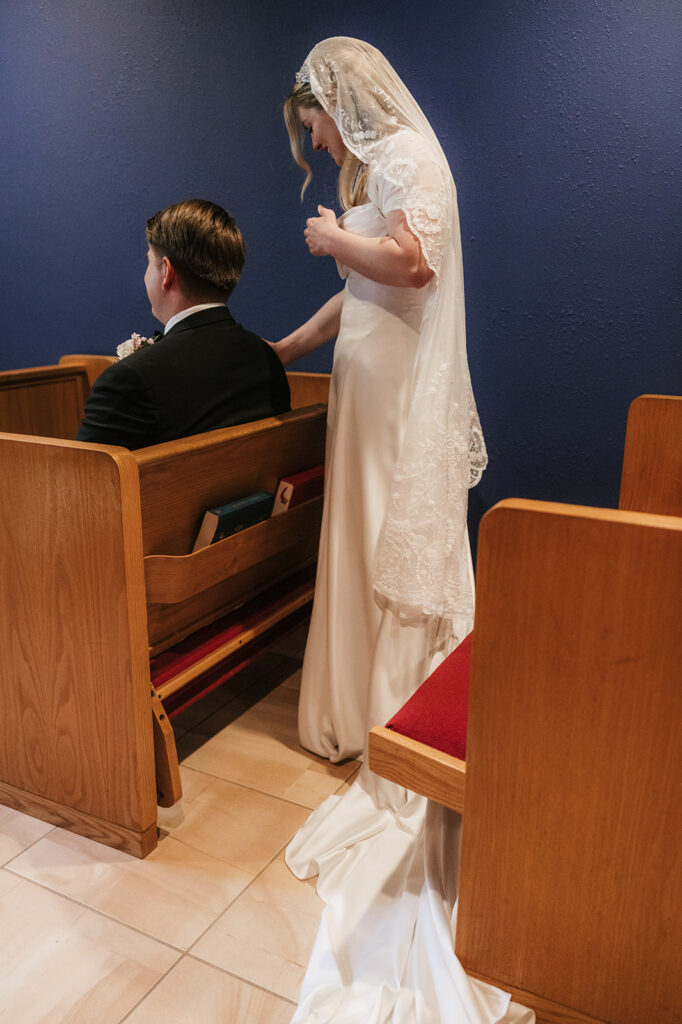 bride and groom emotional during their first touch