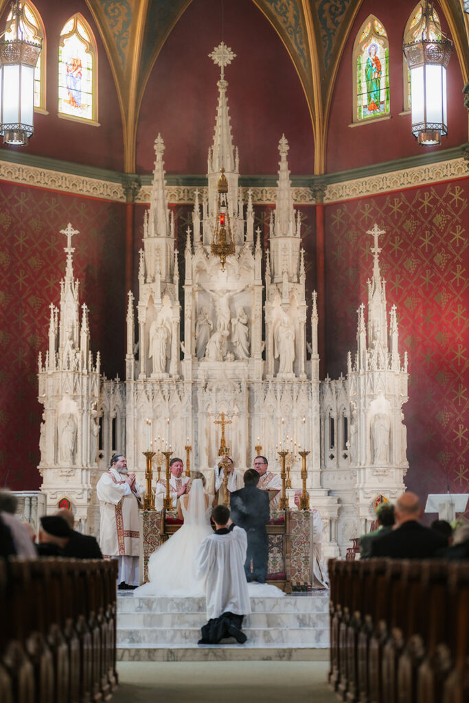 bride and groom at their dream oklahoma cathedral wedding