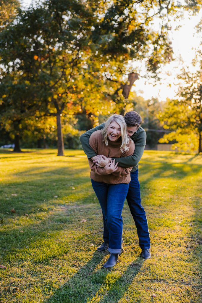 couple at their fun and playful engagement portraits