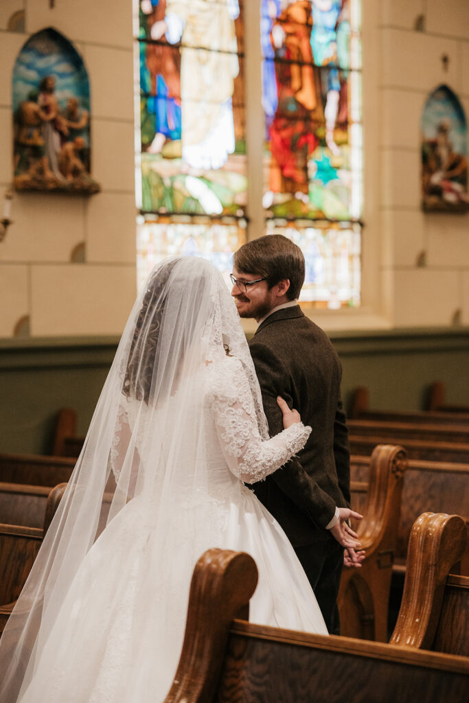bride and groom emotional during their first look