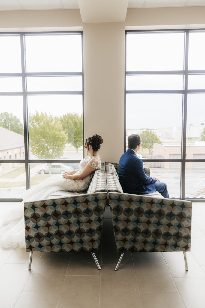 Cute picture of the bride and groom at their first touch